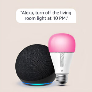 A smart speaker with Alexa, allowing voice control for music, smart home devices, and more.