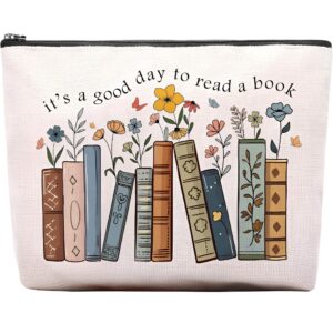 Book-themed zipper pouch for storing pens, highlighters, and small reading accessories.