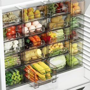 Drawer bins used to separate and organize different food items efficiently.