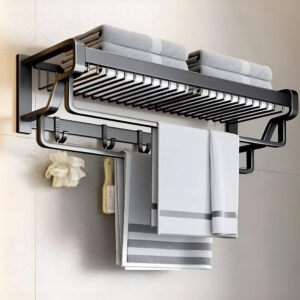 A sleek wall-mounted towel rack to store and dry towels without taking up floor space.