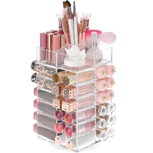 360-degree rotating lipstick organizer for easy access and stylish display.