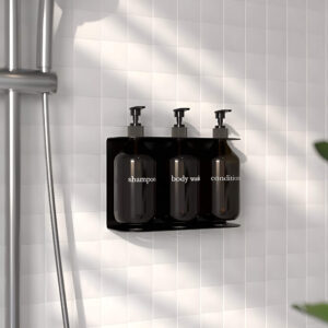 A wall-mounted dispenser for shampoo and soap to keep the shower area clutter-free.