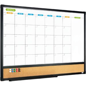 A whiteboard calendar and corkboard combo with notes and reminders pinned.